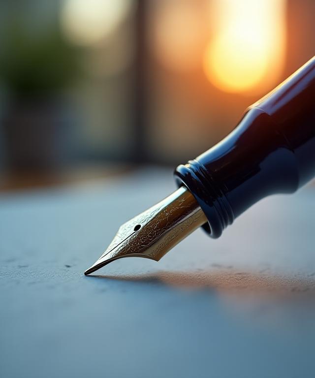 Representación creativa de una pluma estilográfica fusionándose con elementos modernos de oficina