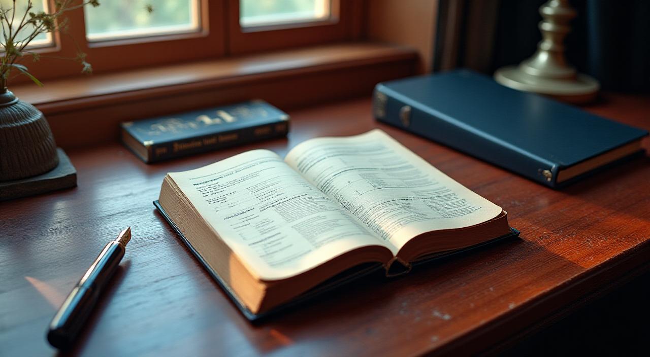 Un escritorio de madera clásico con una pluma estilográfica, un libro abierto y una Tablet moderna, simbolizando la unión entre lo tradicional y lo moderno.