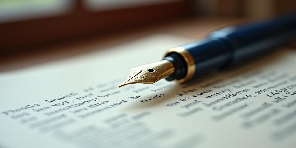 Pluma estilográfica antigua sobre un contrato elegante